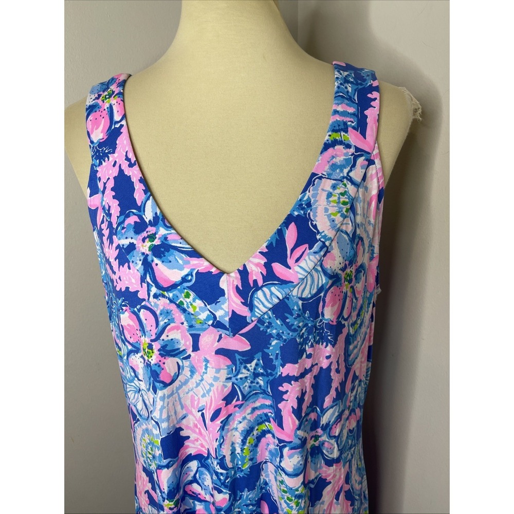 New Lilly Pulitzer Madsen V-Neck Midi Dress in Blue Tang Sitting Seaside XL - Picture 7 of 11